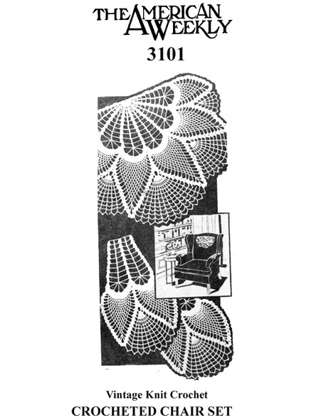 Pineapple Doily Chair Set Pattern, American Weekly 3101