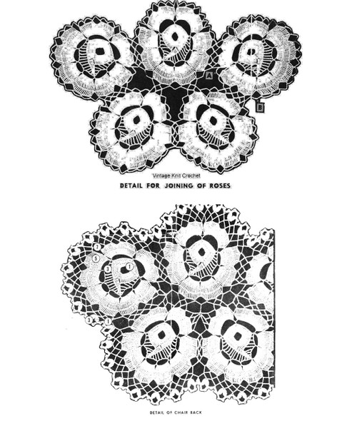 Illustrations of Irish rose crocheted motifs