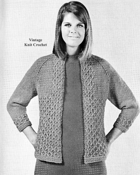 Vintage Diamond Panel Knitted Jacket Pattern, Open Front
