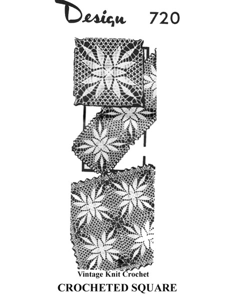 Crochet Square Pattern, Runner Tablecloth, Design 720