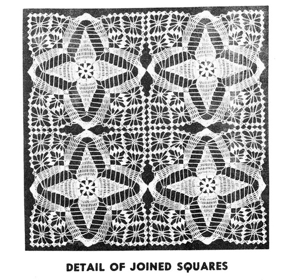 Crochet illustration of joined spiderweb squares