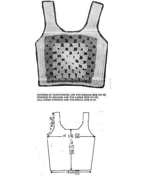 Crochet Illustration of Potholder Vest with Blocking Chart for Design 959