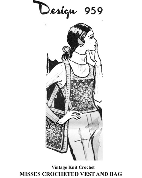 Crochet Potholder Vest Pattern with Shoulder Bag, Mail Order Design 959