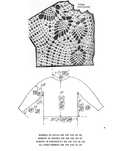 Pineapple Jacket Crochet Pattern Illustration with layout chart
