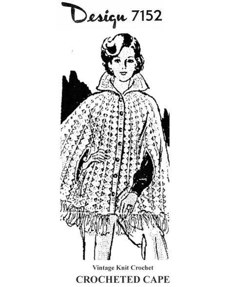 Crocheted Cape, in Shell and Double Crochet Stitch, Pattern, Mail Order Design 7152.