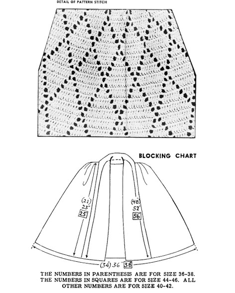 Crocheted Cape Pattern Stitch Illustration with Layout Chart