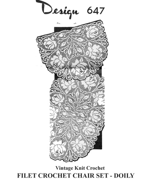 Filet Crocheted Rose Chair Doily pattern Design 647
