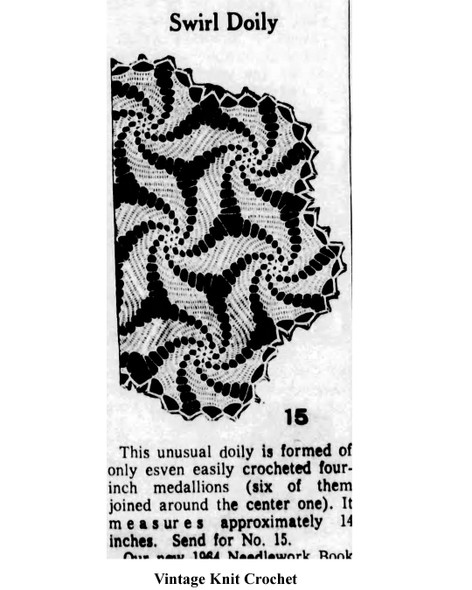 Mail Order No 15, Swirl Crochet Doily Pattern Newspaper Advertisement