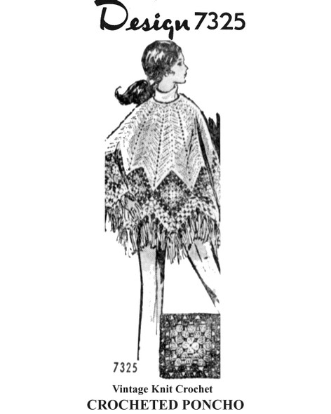 Crochet Poncho Pattern with Granny Squares, Mail Order Design 7325
