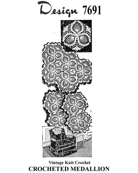 Pineapple Crocheted Motif Measures 5-1/2 Inches.  Join for chair set, tablecloth and more.