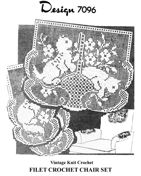 Kitten Filet Crochet Pattern, Chair Set, Alice Brooks 7096