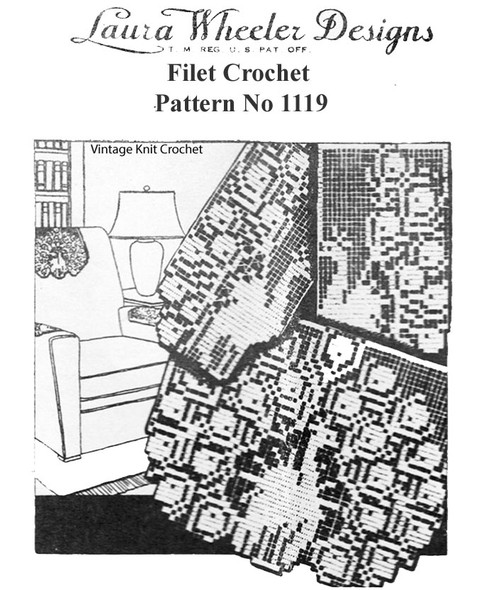 Filet Crochet Peacock Chair Doily Pattern Set, Laura Wheeler Design 1119