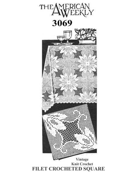 Filet Lilly Square Pattern for tablecloth bedspread Design 3069