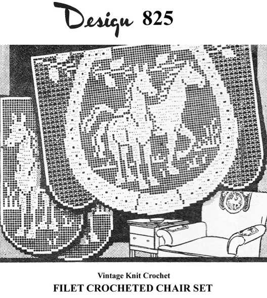 Filet Crochet Pattern, Horse in Horseshoe, Mail Order 825
