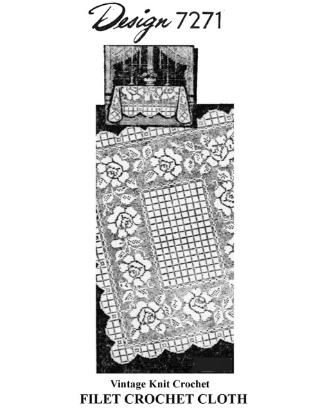 Rose Filet Crochet Oblong Tablecloth Pattern in 3 sizes Design 7271