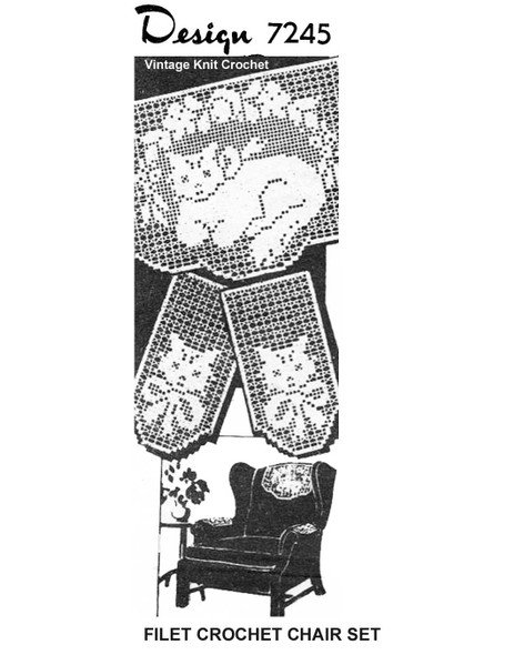 Filet Crochet Chair set, Kittens Mail order design 7245