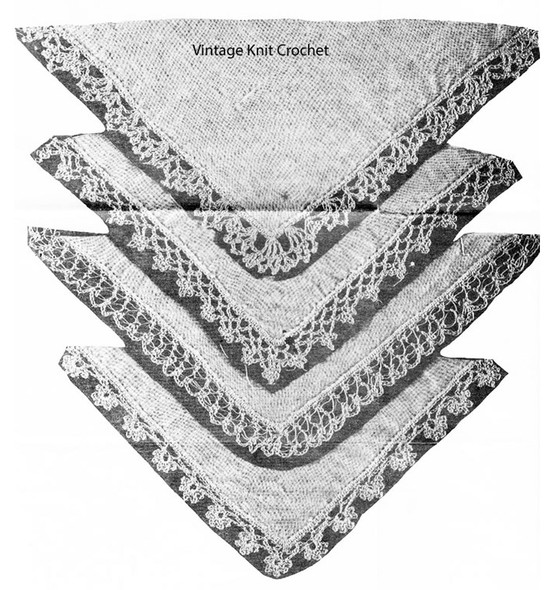 Illustration of edgings on four handkerchiefs