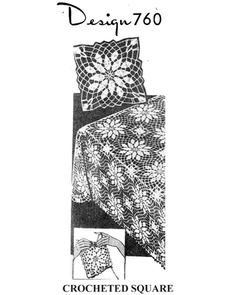 Crochet Flower Square Pattern in two sizes, Mail Order Design 760