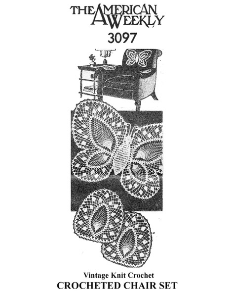 Crochet Butterfly Chair Doily Pattern Set No 3097