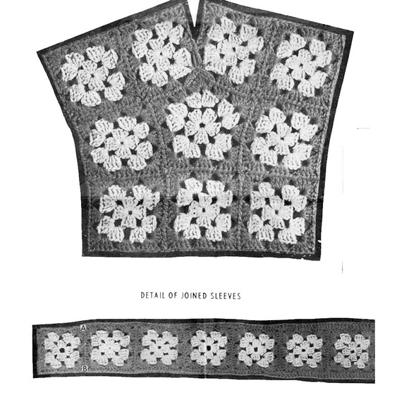 Illustration of crochet granny square jacket Design 850