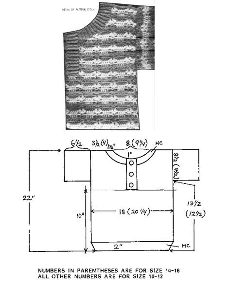 Crocheted Two Tone Top Pattern Illustration with blocking chart