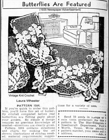 Mail Order Design 1084 Filet Crochet Chair Set Newspaper Advertisement