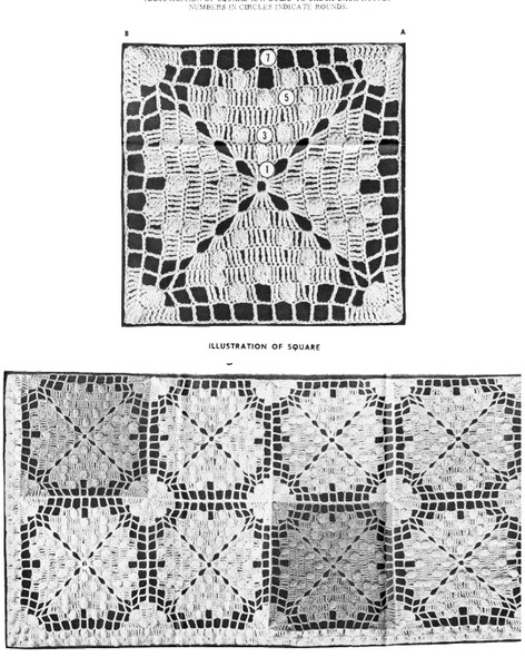 Illustration of popcorn crochet squares