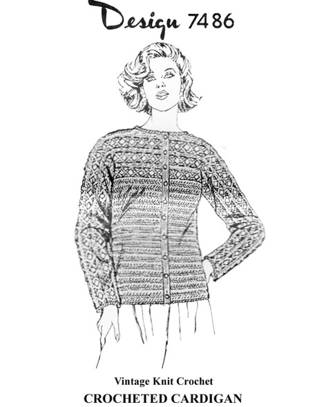 Crochet Cardigan with Lacy Yoke Pattern Design 7486