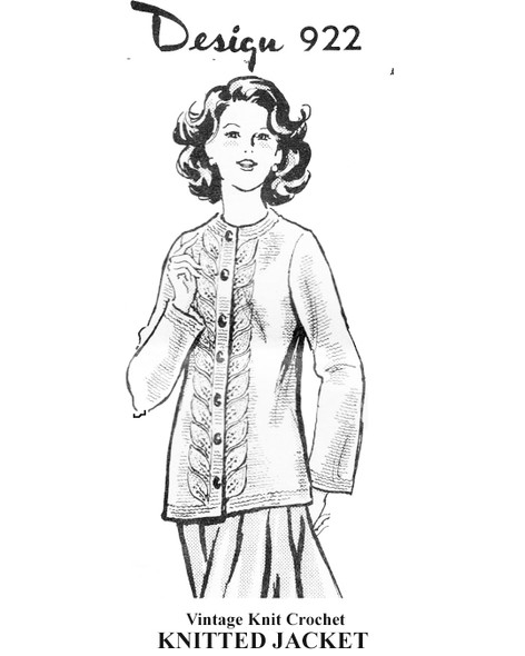 Knitted Jacket Pattern with Leaf Front Panels, Design 922