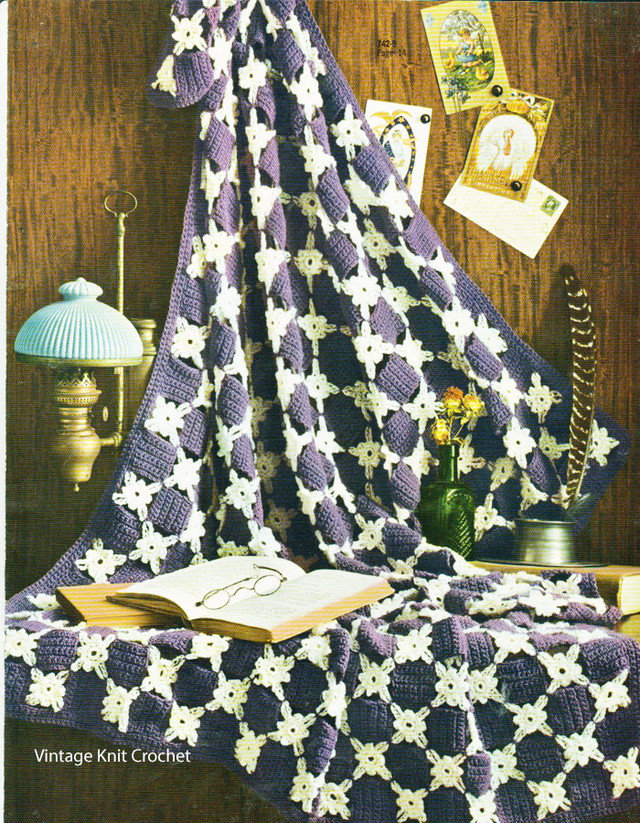 Easy Crochet Afghan Pattern, Daisy Flowers No 7429