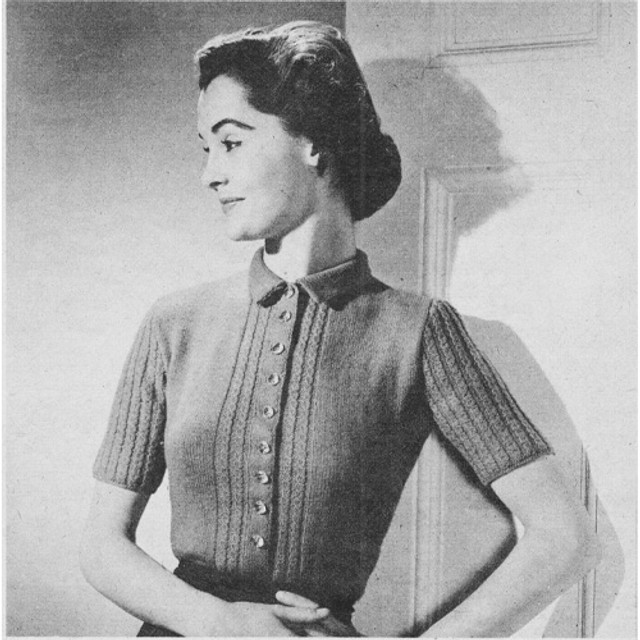 Knitted Front Buttoned Blouse Pattern, Vintage 1950s