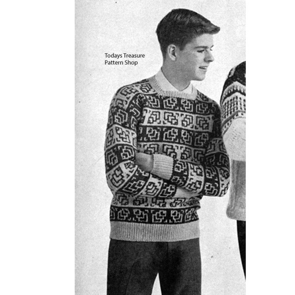 Mans Knitted Geometric Pullover Pattern