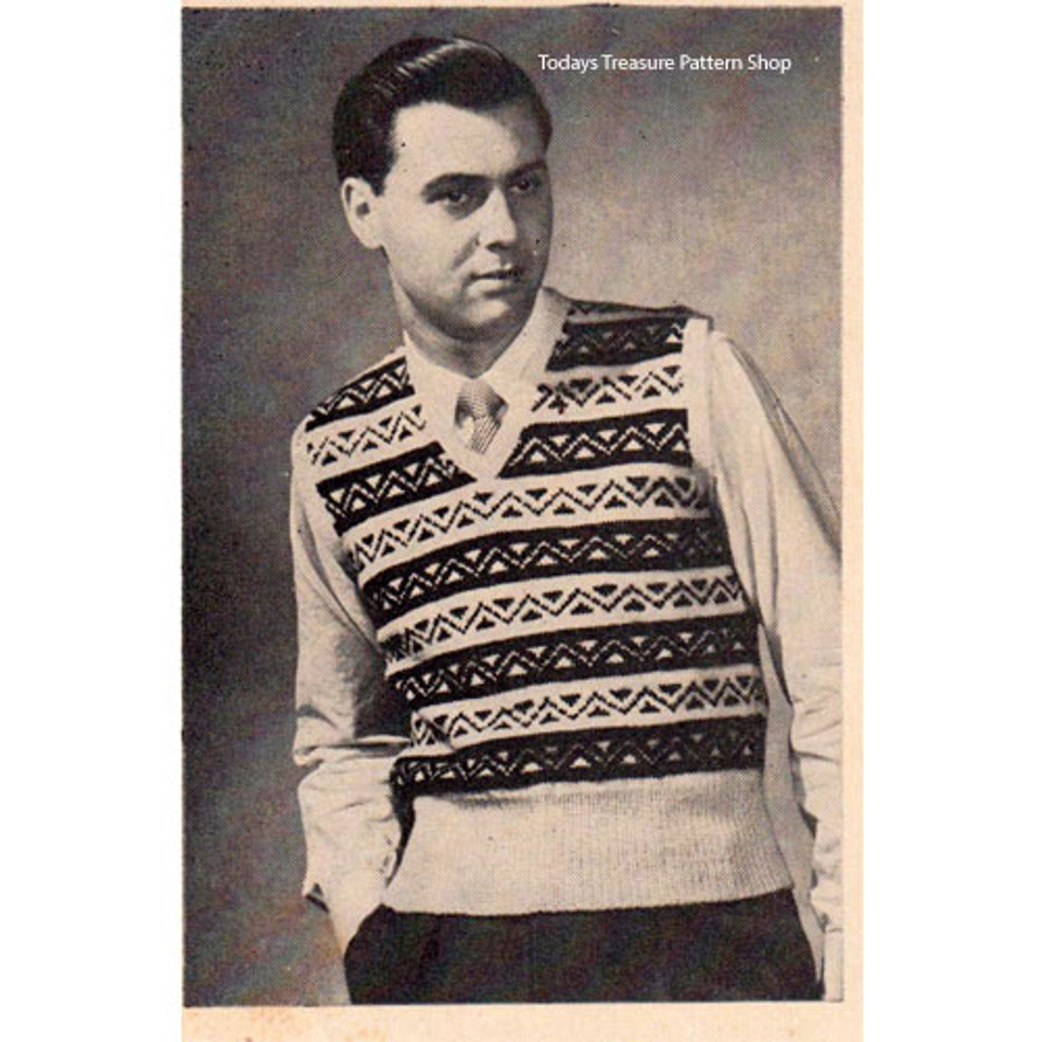 Mans Knitted Sleeveless Pullover in Zig Zag Pattern Stripe