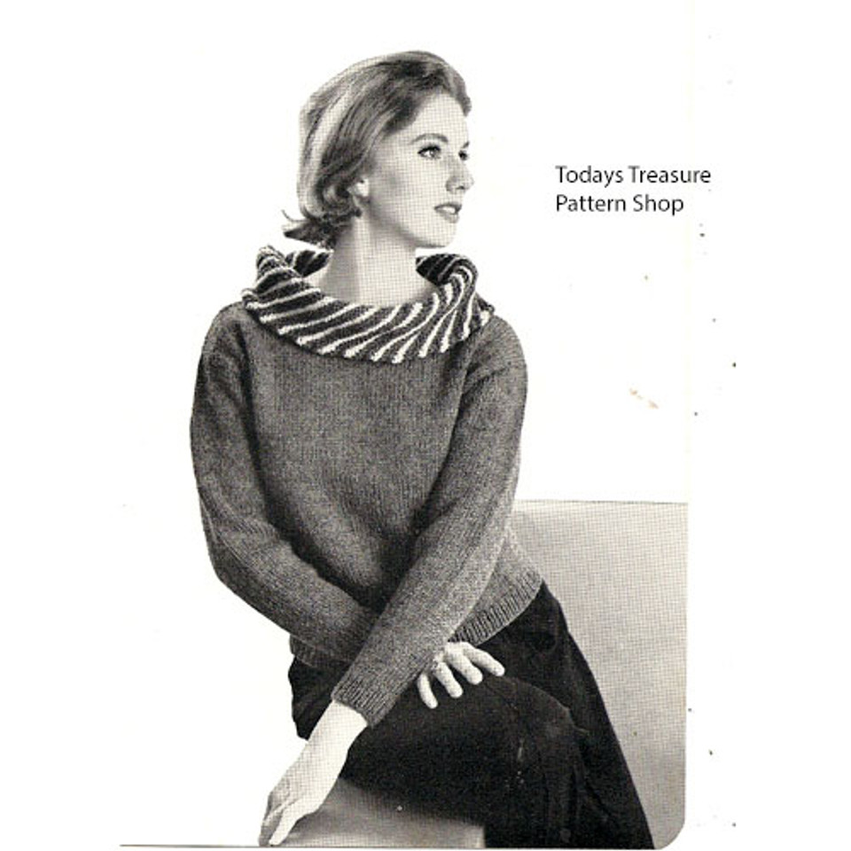 Slipover Sweater Knitting Pattern Detachable Striped Collar, Vintage 1960s