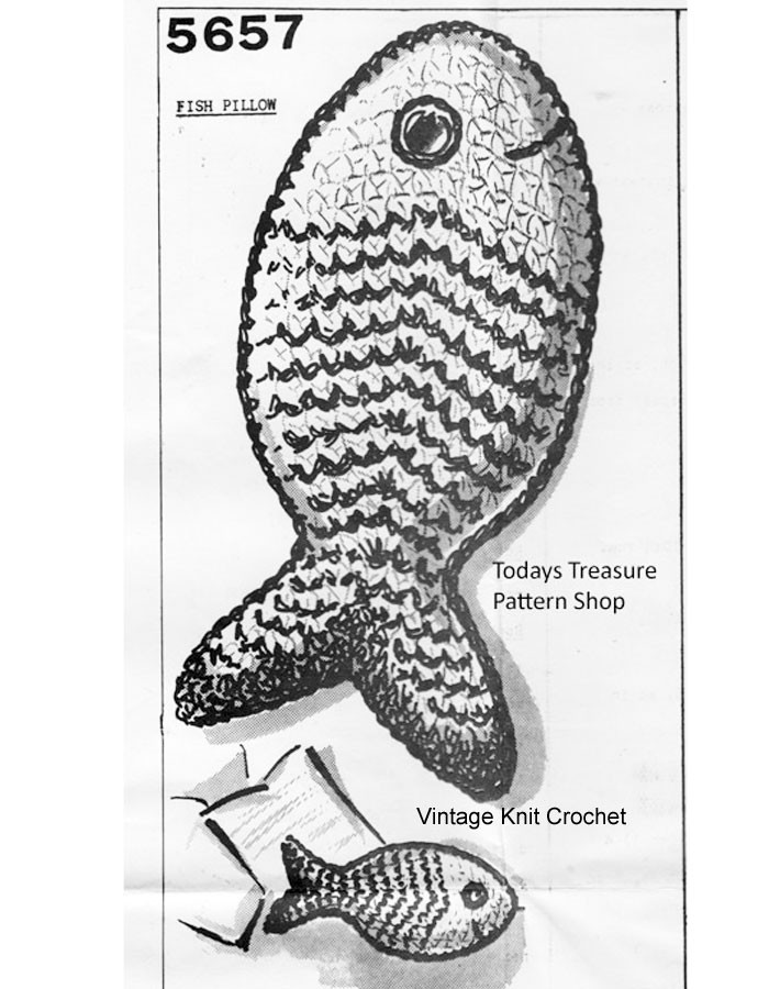 Crochet Fish Pillow Pattern, Anne Cabot 5657 Mail Order