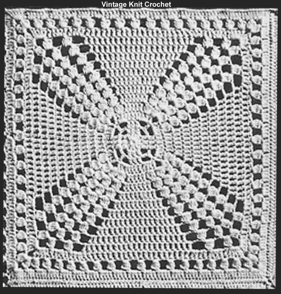 Vintage Crochet Bedspread Square, Windmill Motif