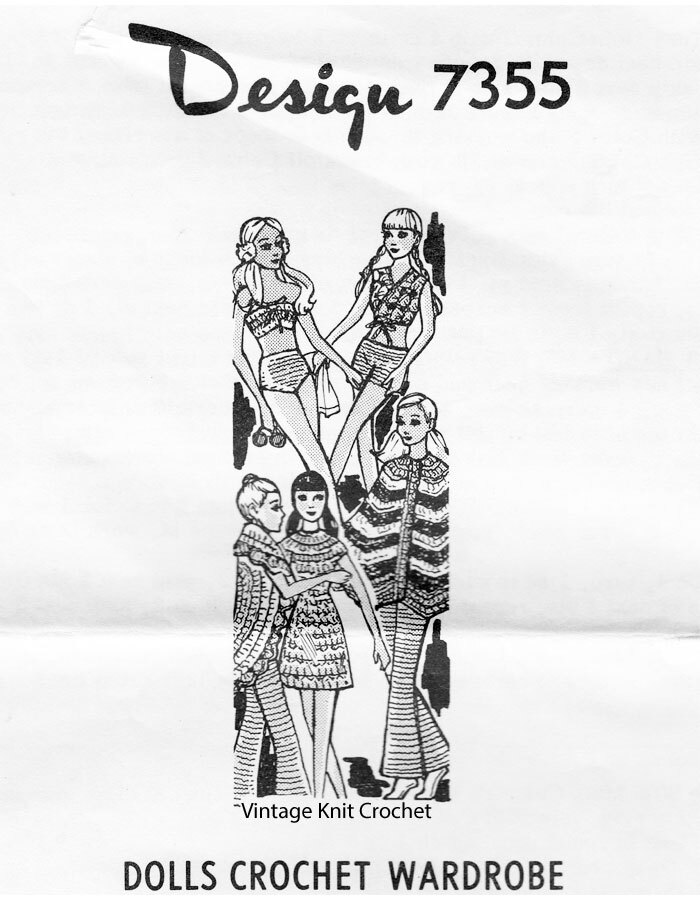 Crochet Barbie Doll Poncho, bathing suits, dress patterns, Alice Brooks 7355