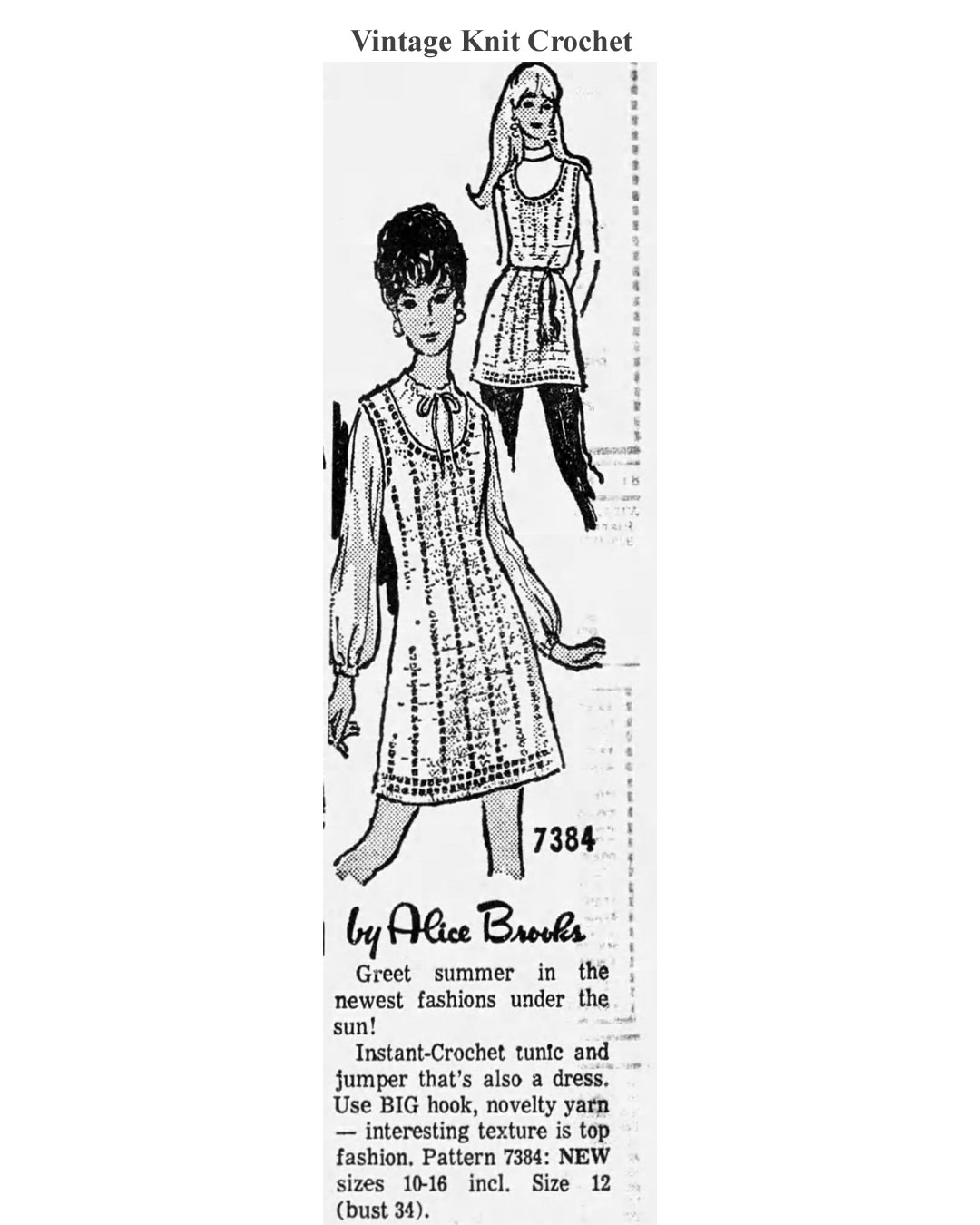 Crochet Tunic Pattern Mail Order Design 7384 Newspaper Advertisement 