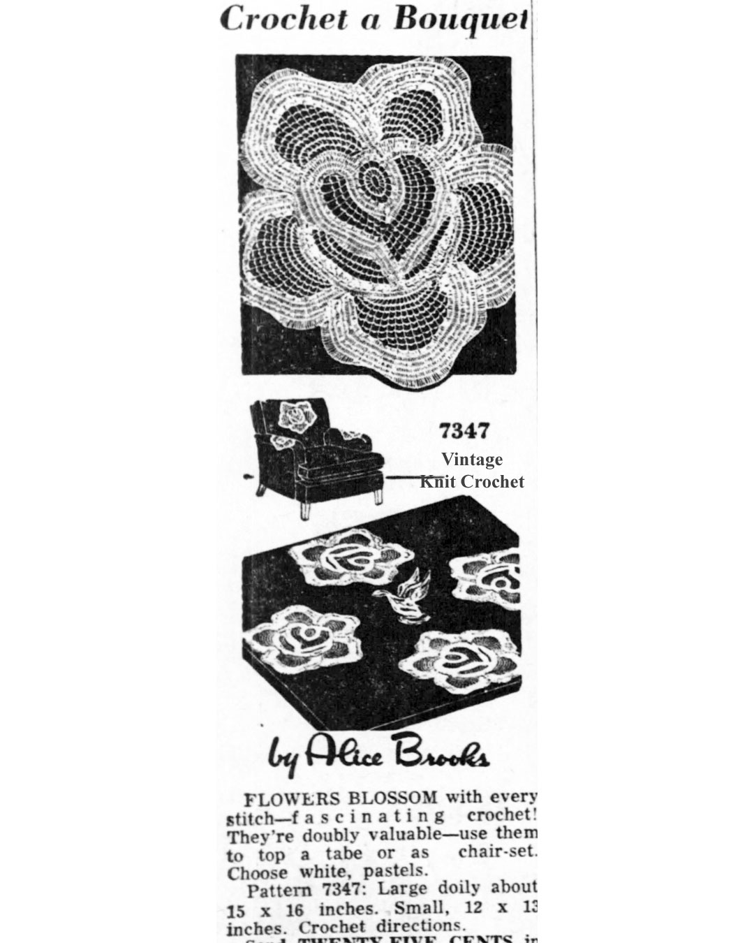 Crochet Rose Shape Mats Pattern Mail Order Design 7347 Newspaper Advertisement 