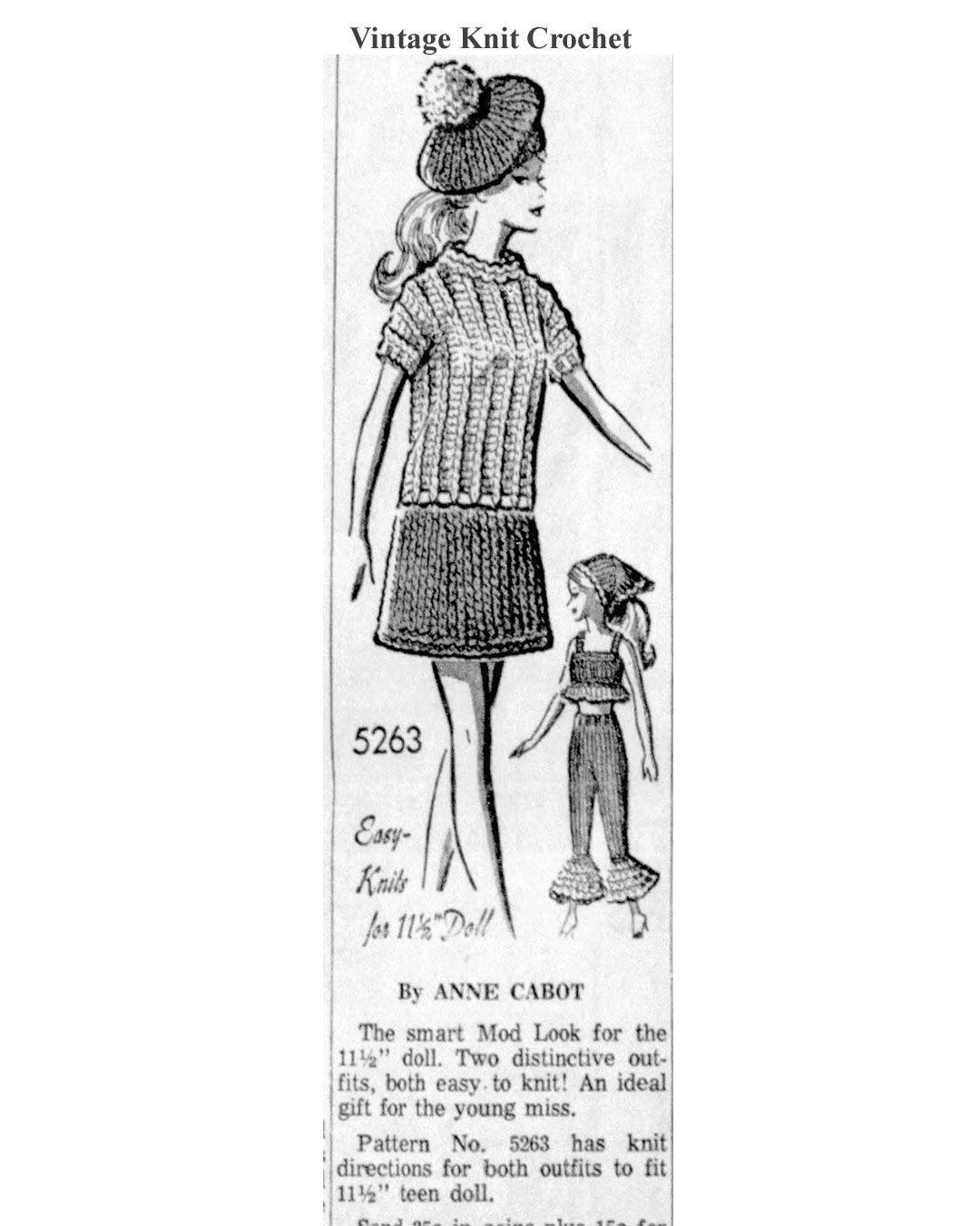 Knitted Doll Clothes Anne Cabot No 5263 Newspaper Advertisement 