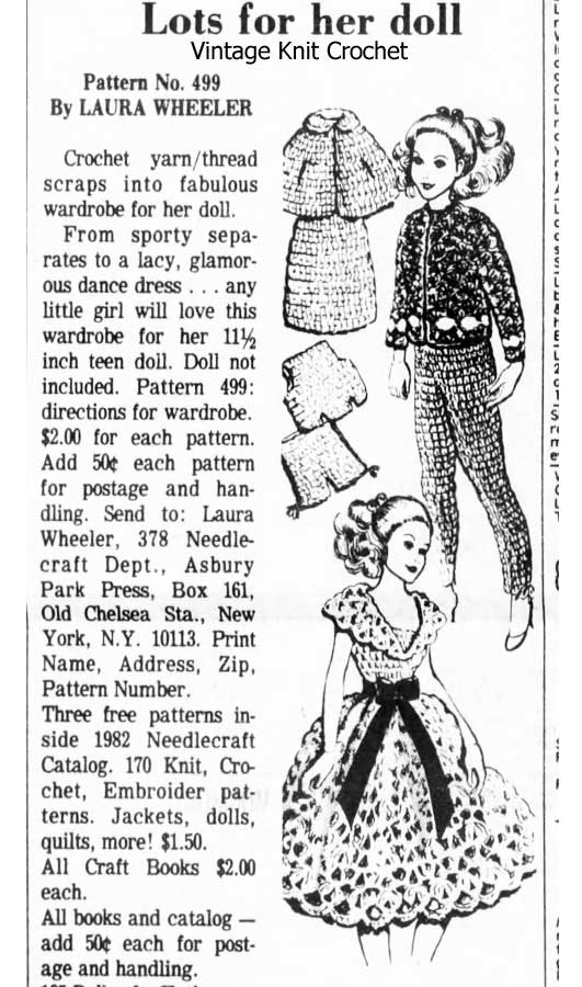 Crochet Barbie Doll Clothes Design 499 Newspaper Advertisement.