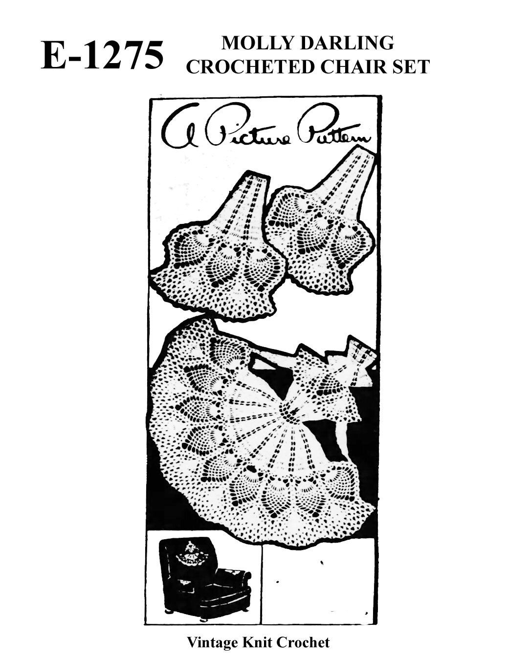 Crocheted Sunbonnet Sue Chair Doily Pattern Set is named Molly Darling 