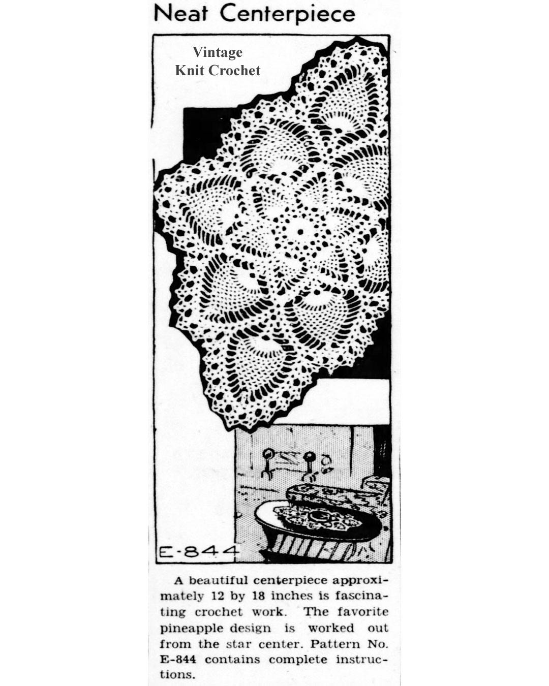 Vintage Oval Pineapple Crochet Doily Design 844 Newspaper Advertisement