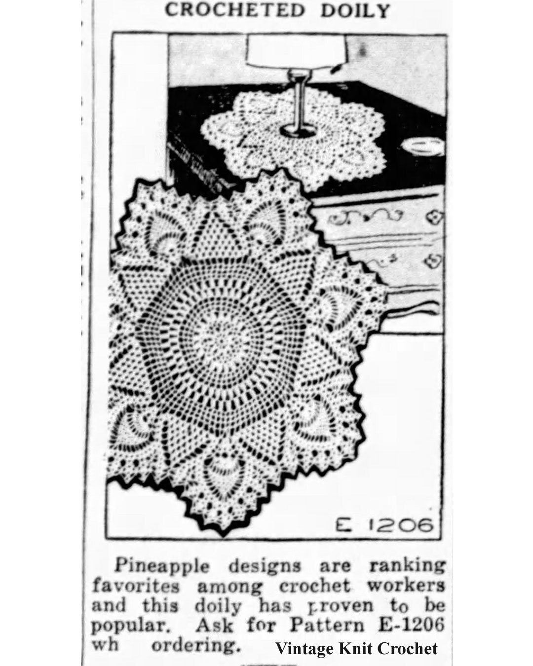 Mail Order 1206 Crochet Doily Newspaper Advertisement 