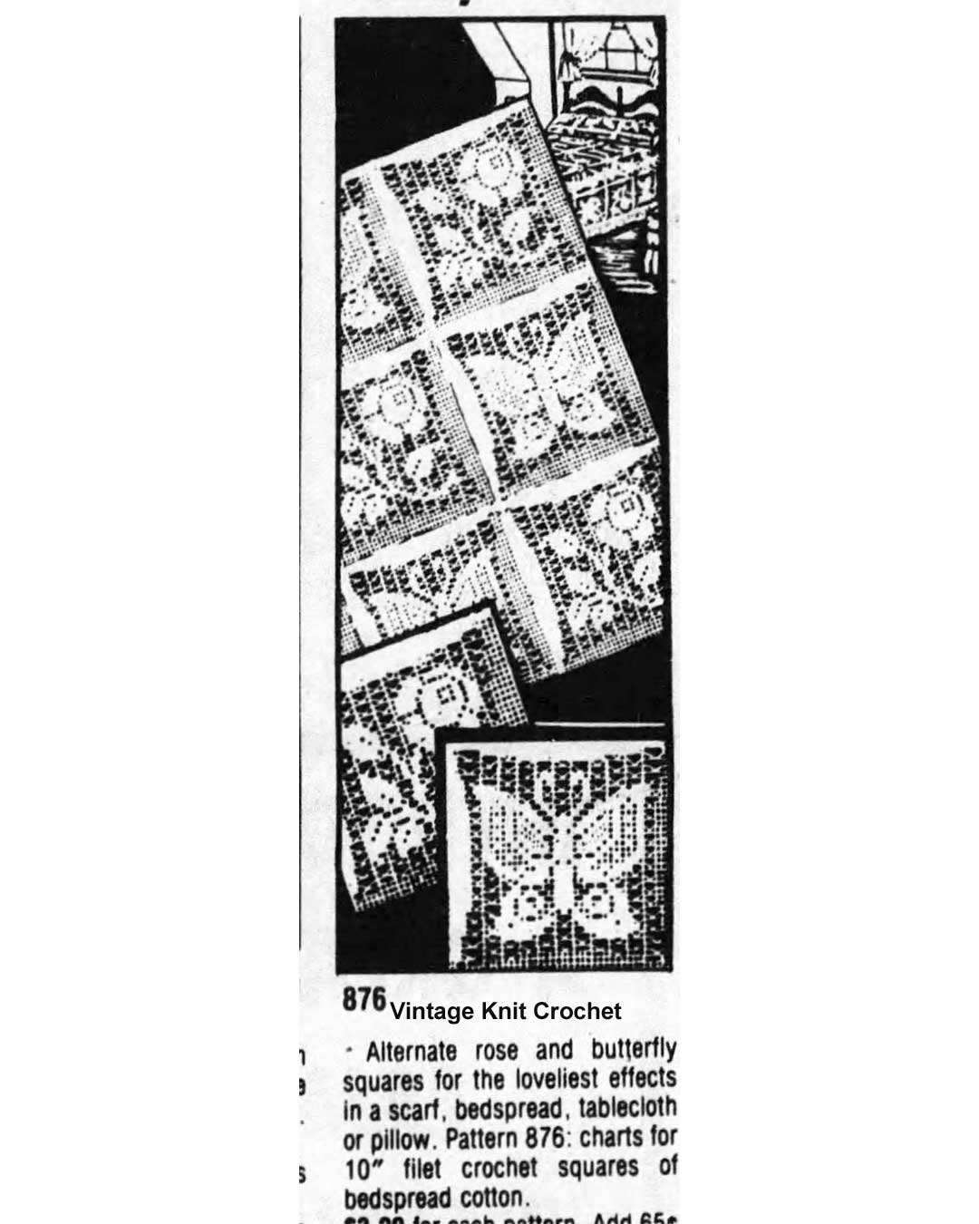 Filet Butterfly Rose Squares Newspaper Advertisement for Design 876