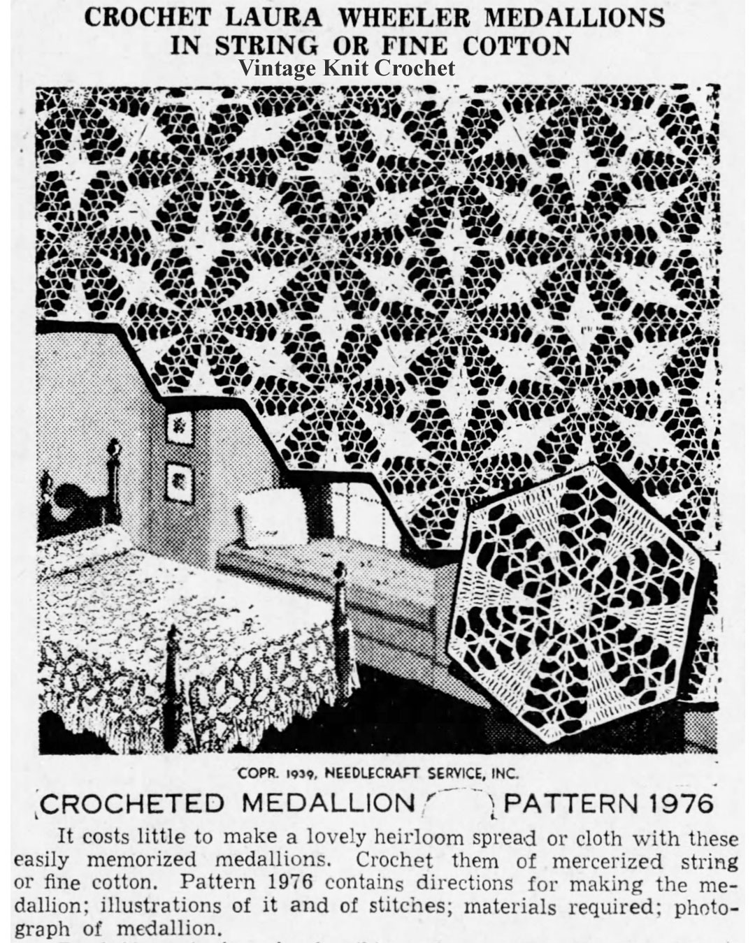 Crochet Medallion Newspaper Advertisement, Laura Wheeler Mail Order Design 1976 