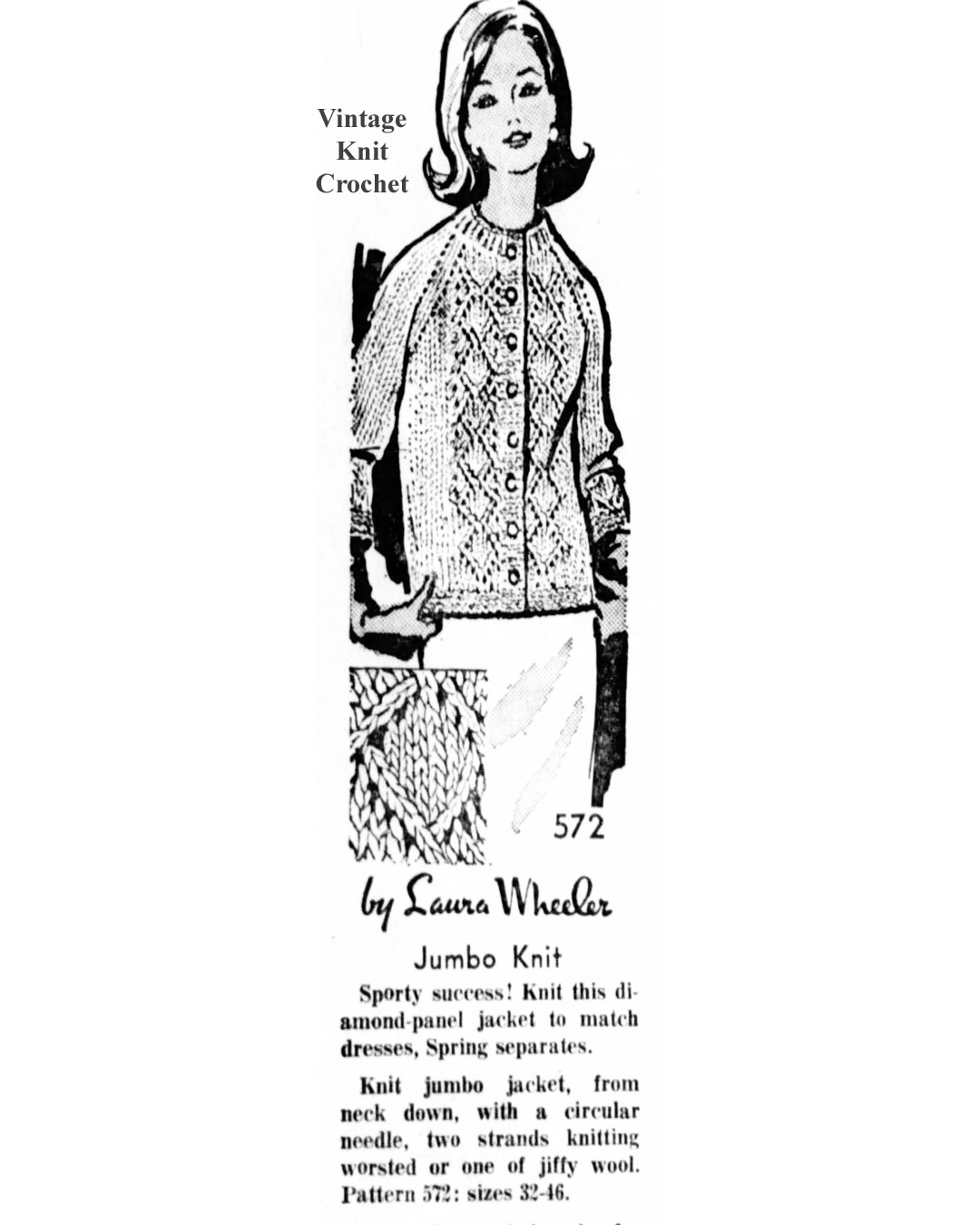 Womans Knitted Jacket Pattern Design 572 Newspaper Advertisement