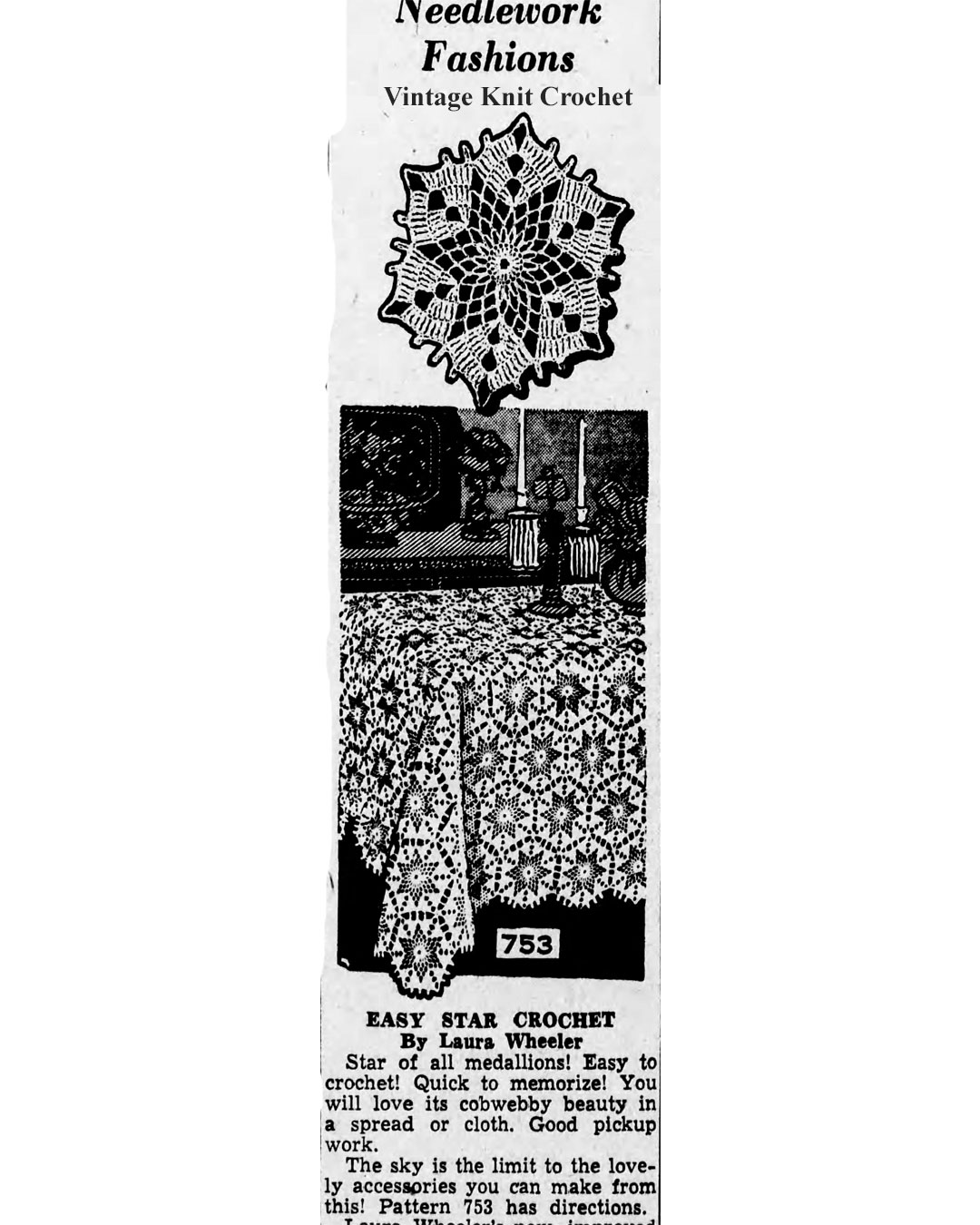 Crochet Star Motif Design 753 Laura Wheeler Newspaper Advertisement 