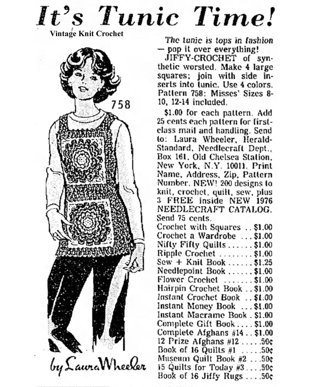 Mail order Design 758 Crochet Tunic Newspaper Advertisement 