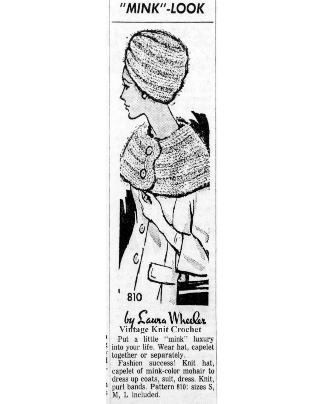 Knitted Mink Capelet and Hat Newspaper Advertisements for Mail Order Design 810.